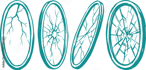 Cracked Mirror Vector Set, Hand Drawn Broken Glass Clipart Design, Damage Effect Line Art Illustration Collection.