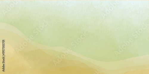 Abstract watercolor background with soft green and yellow wavy layers, ethereal misty mountain landscape texture
