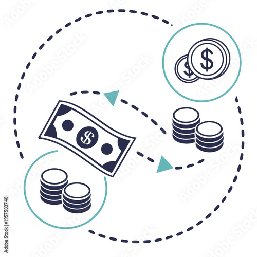 A dollar bill turning into coins