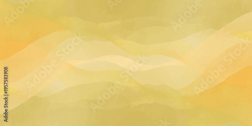 Abstract watercolor background with soft green and yellow wavy layers, ethereal misty mountain landscape texture
