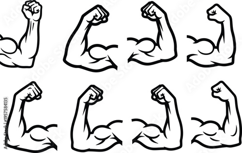 Flexed arm muscles in various positions