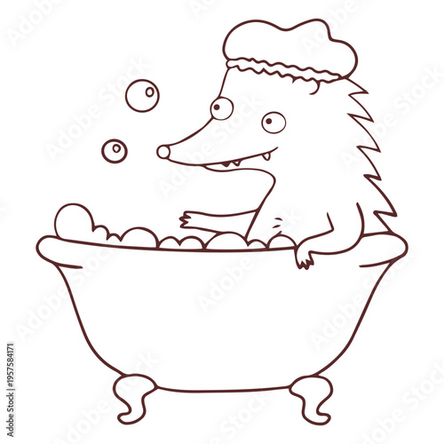 Hedgehog taking a bath stroke
