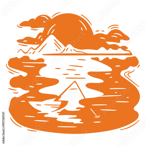 River with Sunset &amp; Mountains