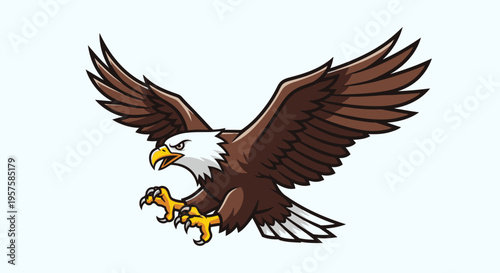 Soaring eagle illustration with open wings ready to fly isolated on white