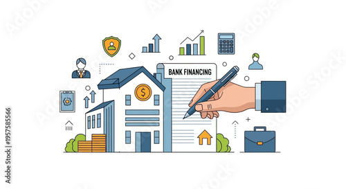 Bank Financing: Hand Signing Loan Agreement for Home Investment and Business Growth