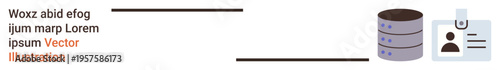 Data security, identity verification, database management, cybersecurity, technology concepts, authentication systems. are database icons and an identification badge. Data security and identity
