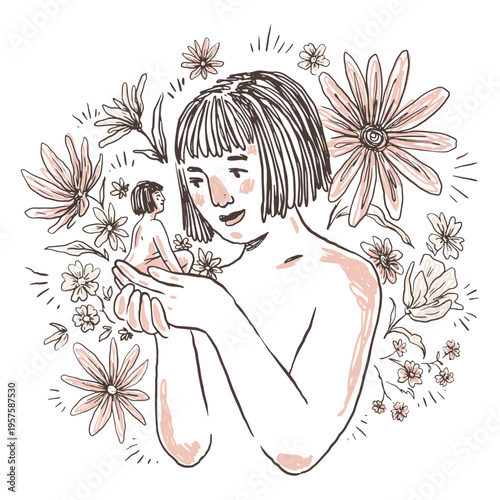 Pink woman with self-esteem