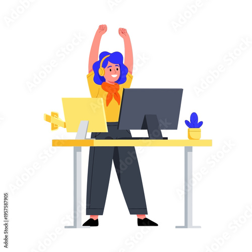 Active Workday Flat Illustration of a Remote Worker at a Standing Desk