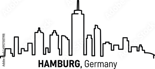 Hamburg Germany city skyline illustration with buildings and skyscrapers in simple line style