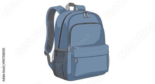 Blue Backpack for School or Travel - Simple Illustration