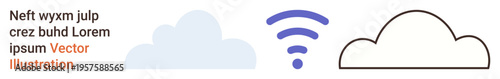 Cloud computing, networking, data storage, wireless communication, internet services, technology. Minimalist cloud and wireless symbols. Cloud computing and networking concept