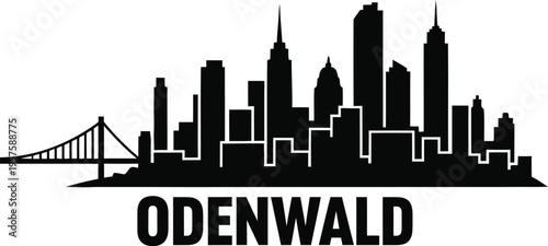 Odenwald city skyline with bridge and buildings silhouette vector graphic illustration  urban landscape