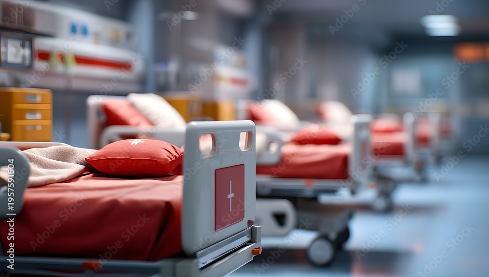 Obraz premium Hospital Beds in Emergency Room Setting.