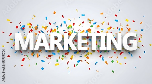 3D Marketing Text with Colorful Confetti for Business Success Celebration