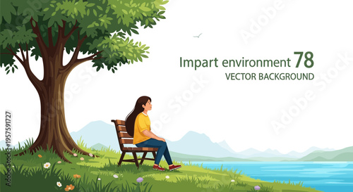 Woman Sitting on Bench Under Tree, Enjoying Lakeside Scenery