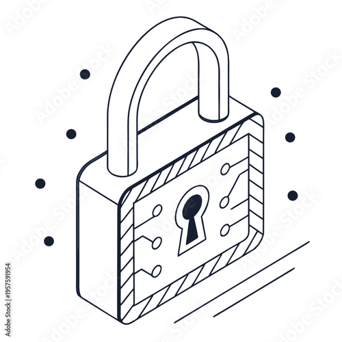 A large padlock with a keyhole and circuits on the body