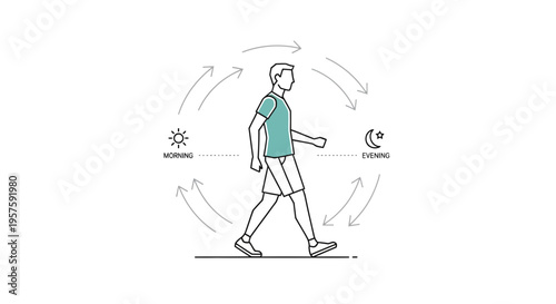 Man Walking Cycle Concept - Morning to Evening Fitness Routine