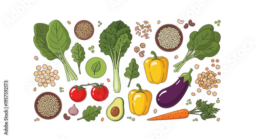 Fresh Vegetables and Grains Assortment - Healthy Food Flat Lay