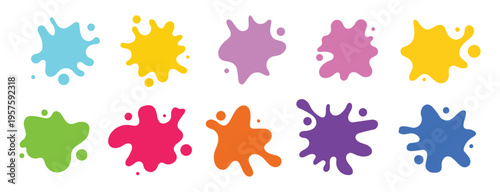 Colorful Paint Splatter and Blob Graphics Set, Vibrant Lime Green, Hot Pink, Orange, Purple, and Blue Abstract Shapes, Organic Fluid Drips and Splashes, Bold Artistic Elements for Creative Design Proj