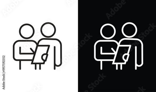 Customer survey icon set. Containing icons people, manager, paperwork, discussion, participants, group, meeting, team, cooperation, engagement, feedback, teamwork, interview. Vector illustration.