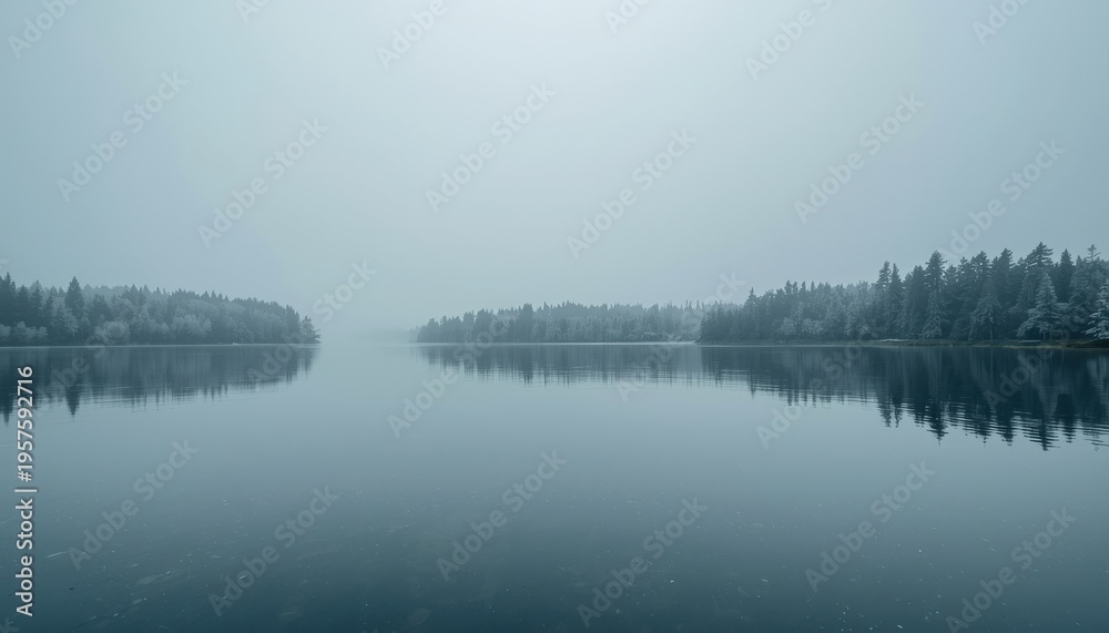 Fototapeta premium Calm lake reflection peaceful nature scene