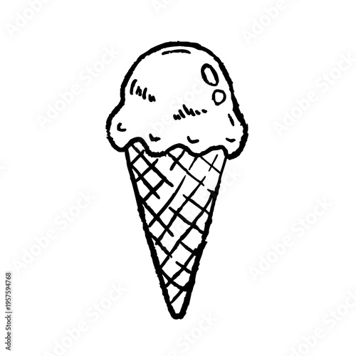 Ice cream cone ink doodle, hand drawn summer dessert illustration, food whimsical brushstroke set. Sweet dairy scoop, waffle gelato vintage art, snack print. Cold treat, ice cream cone doodle deco