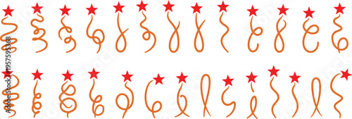 Collection of 40 squiggly line designs with red star markers for abstract pattern recognition and creative visual design.