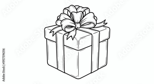 Hand-drawn sketch of a gift box tied with a festive ribbon and bow, perfect for celebrations and special occasions