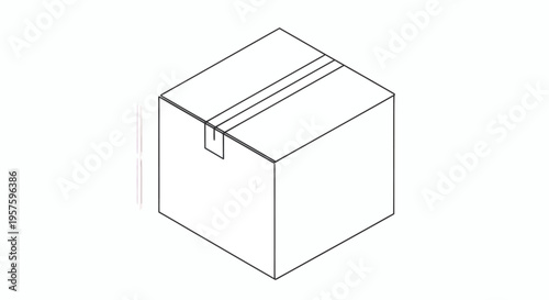Clean isometric outline illustration of a sealed cardboard box, symbolizing delivery, storage, and e-commerce packaging solutions for various industries