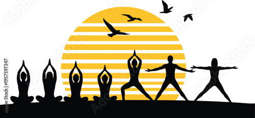 Yoga meditation fitness silhouette vector illustration
