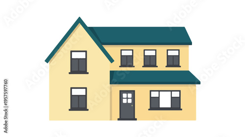 Modern cartoon house illustration with multiple windows and gable roof