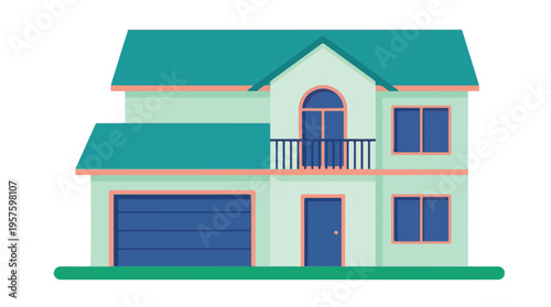 Modern two-story family house illustration with garage and balcony