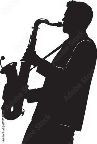 Silhouette of a man playing a saxophone