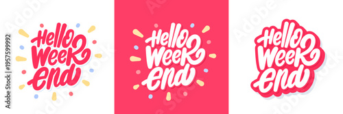 Hello Weekend Handwritten Lettering Sticker Set