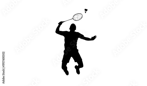 Male badminton player jump smash silhouette vector illustration Olympic sport isolated on white background