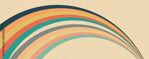Abstract colorful 70s background vector. Vintage retro wallpaper with rainbow stripes and wavy lines. A 1970 color illustration suitable for posters, banners,Eps10