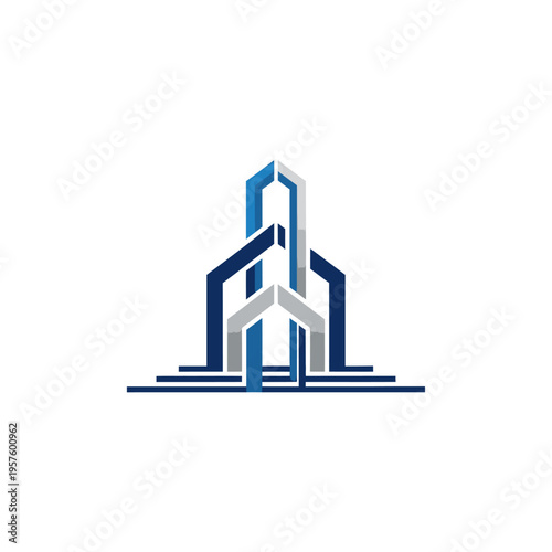 Modern house renovation logo with wrench and hammer tools, isolated white background.