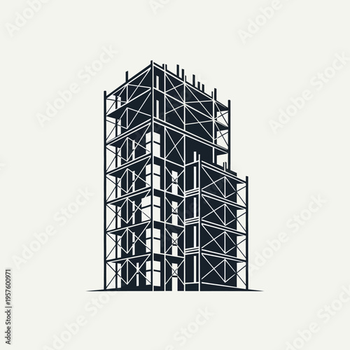 Modern house renovation logo with wrench and hammer tools, isolated white background.