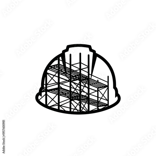 Modern house renovation logo with wrench and hammer tools, isolated white background.