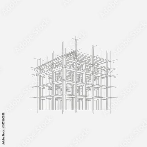 Modern house renovation logo with wrench and hammer tools, isolated white background.