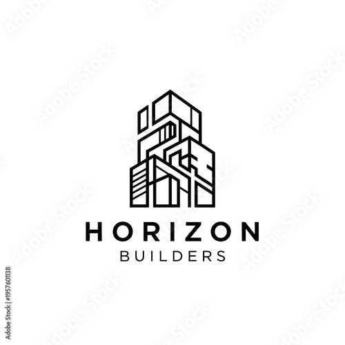 Modern house renovation logo with wrench and hammer tools, isolated white background.