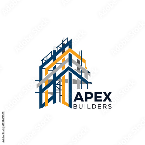 Modern house renovation logo with wrench and hammer tools, isolated white background.