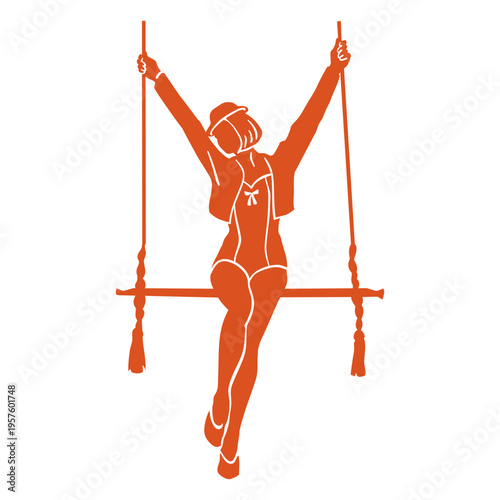 Circus cut out orange trapeze artist