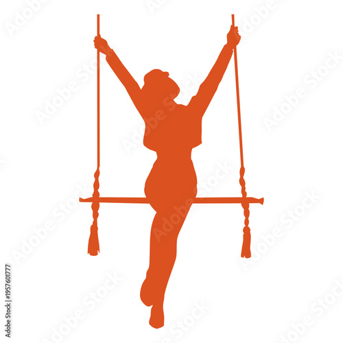 Circus silhouette orange trapeze artist