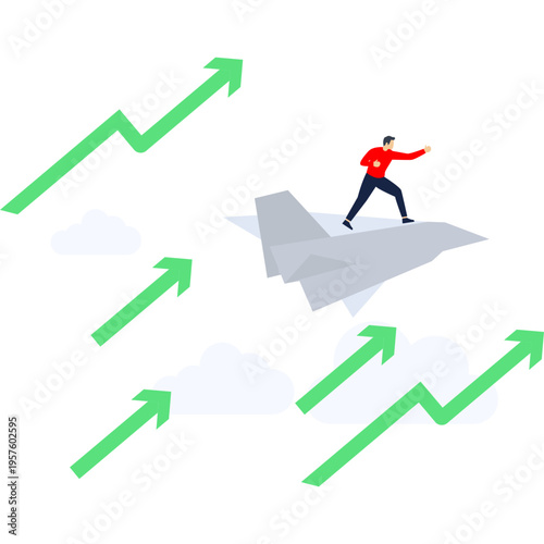 Leadership success. man pointing direction on a paper plane. vector

