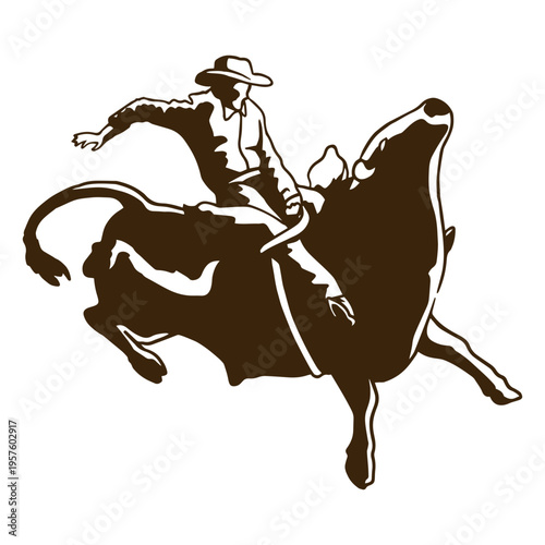 Bull cowboy ride high contrast