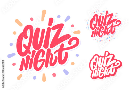 Quiz Night Handwritten Lettering Sticker Set