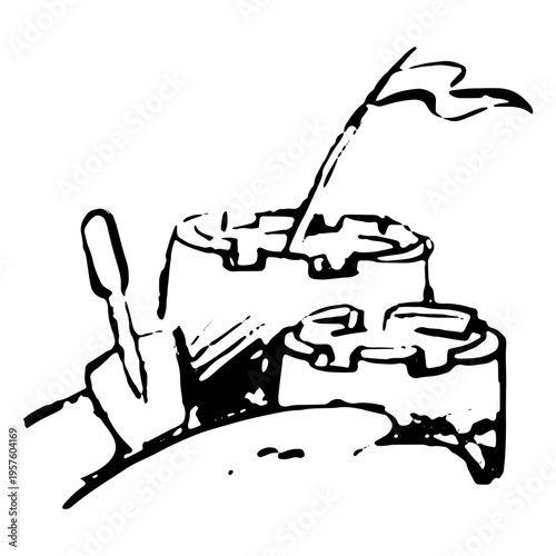 Sand castle summer sketch icon