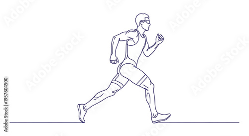 A stylized line drawing depicts a female athlete sprinting with determined focus high quality professional detailed
