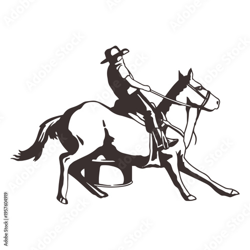 Cowboy riding a horse black and white